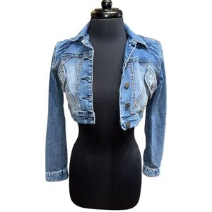Younique Cropped Y2K Stretch Denim Jean Jacket Size Small Festival Layering